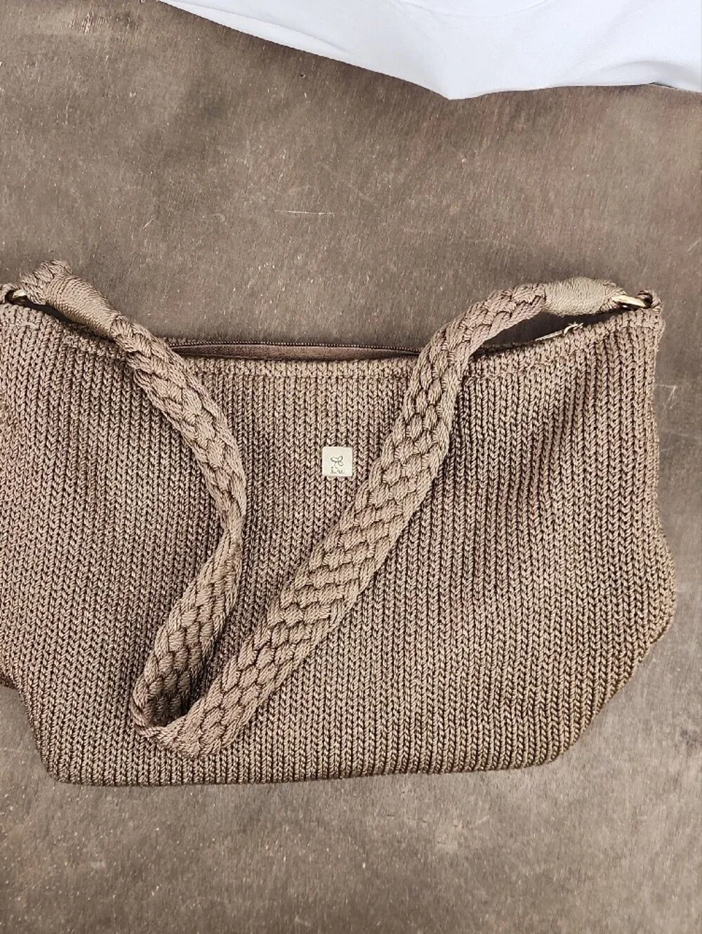 Lina Crochet Braided Boho Shoulder Bag - Cappuchino/Gold Thread